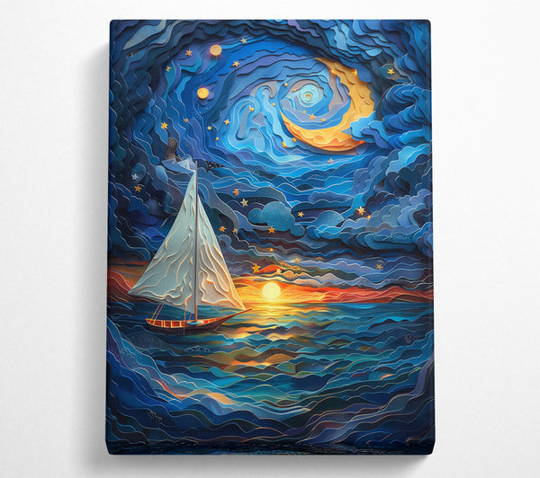  A Canvas Print of Blue Night Sailboat Canvas Art