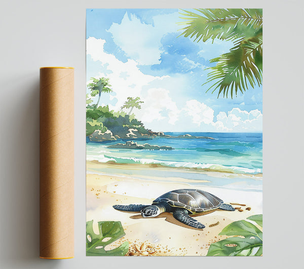 Blue Turtle Shore Poster