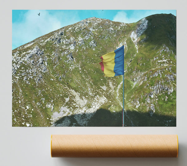 Yellow Flag On Green Mountain Giclee Print