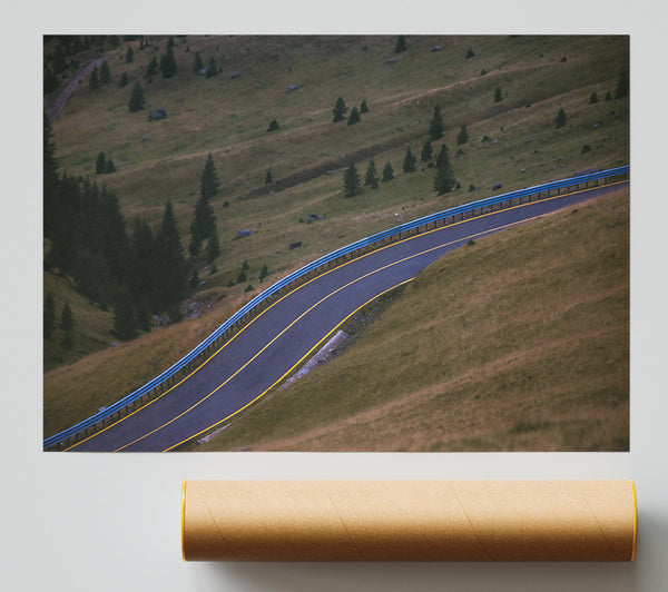 Blue Guardrail Road Poster