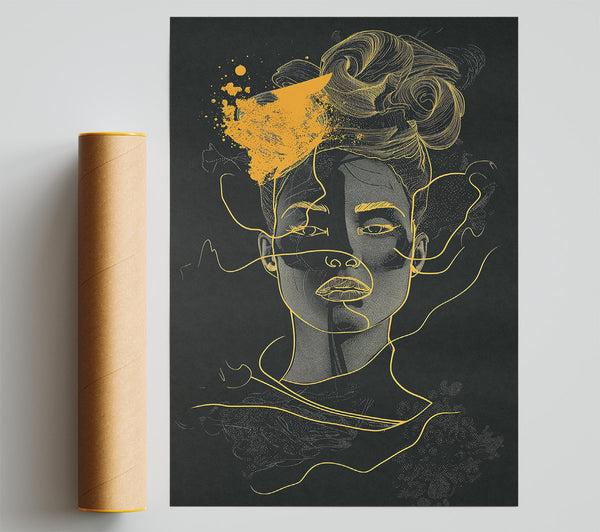 Golden Abstract Portrait Print