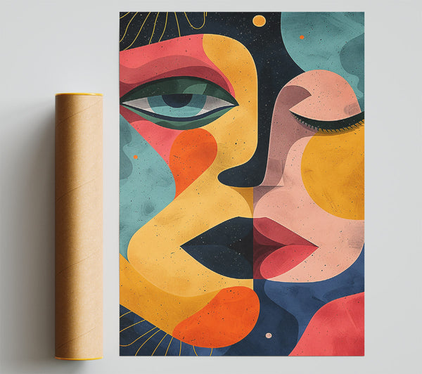 Yellow Abstract Faces Poster
