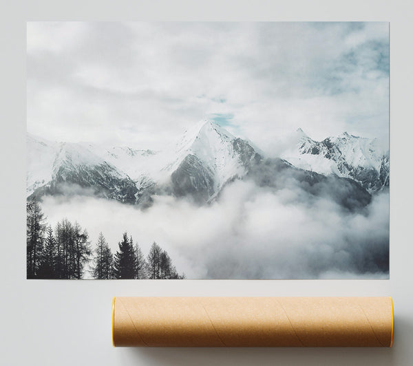 White Peaks In Fog Poster