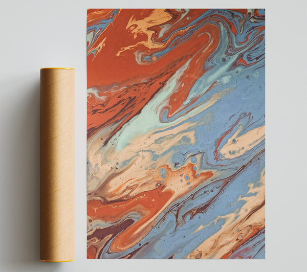 Blue And Rust Swirls Print
