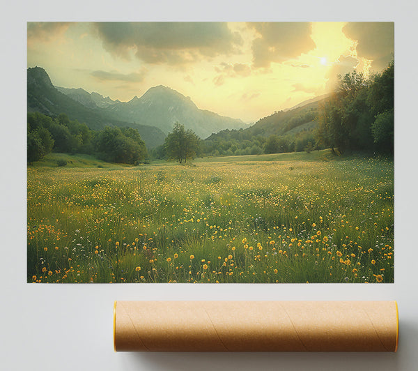 Golden Mountain Meadow Poster