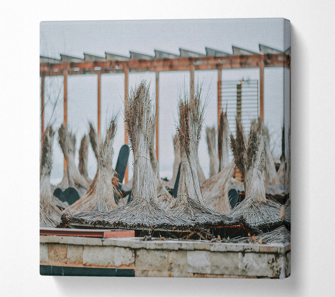  A Canvas Print of Beige Straw Umbrellas Canvas Wall Art