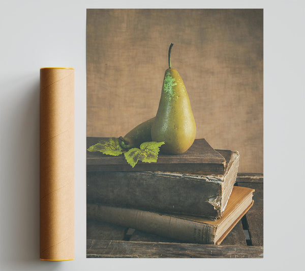 Golden Pears And Books Giclee Print