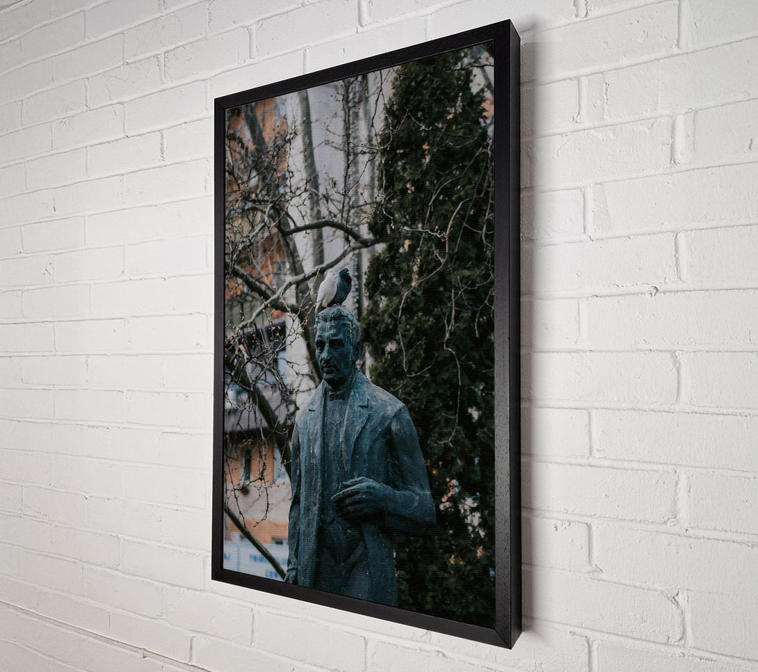  A Canvas Print of Bronze Statue With Pigeons Canvas Print