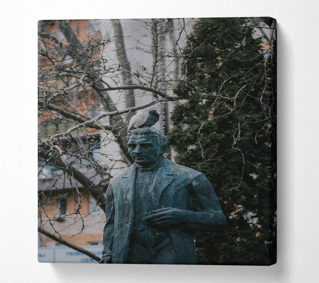  A Canvas Print of Bronze Statue With Pigeons Canvas Print