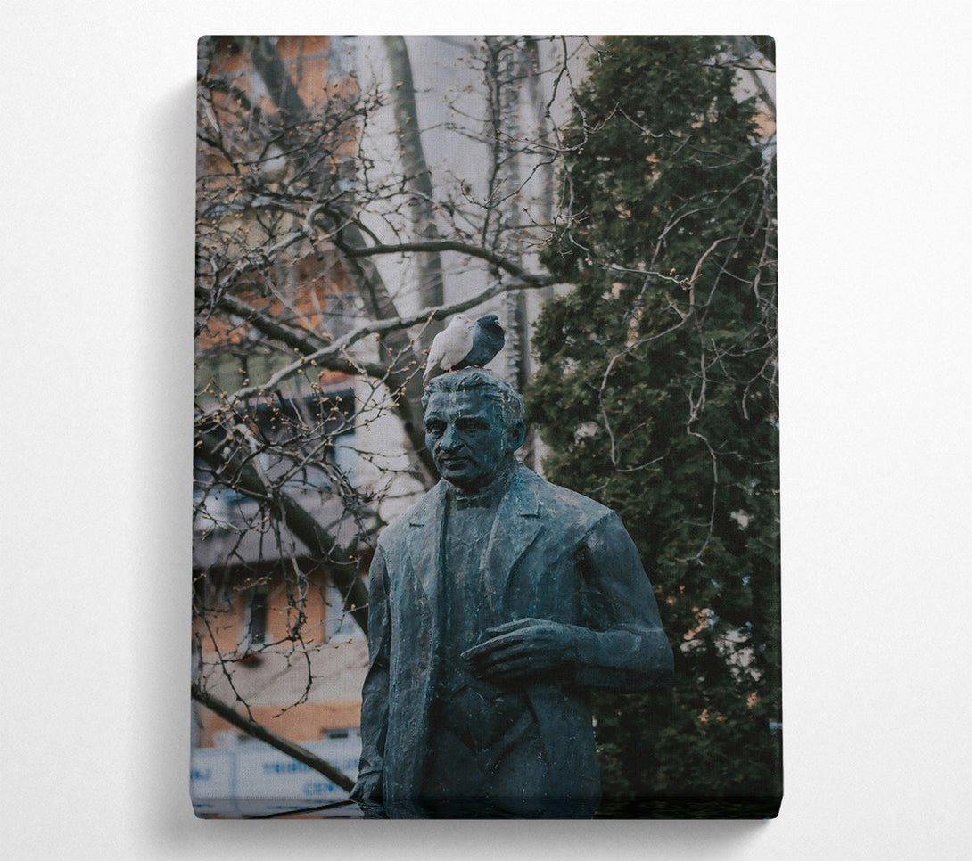  A Canvas Print of Bronze Statue With Pigeons Canvas Print