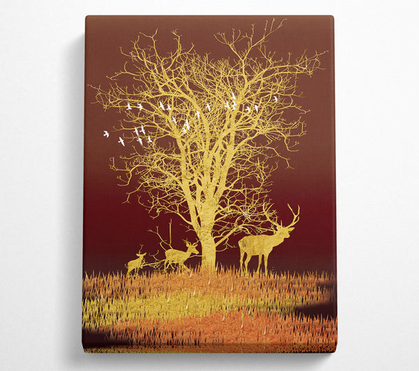  A Canvas Print of Family Of Deer Tree Canvas Wall Art