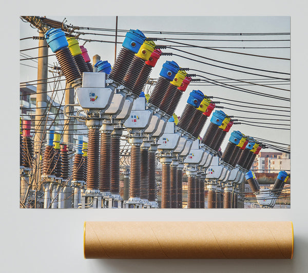 Brown Power Lines Poster