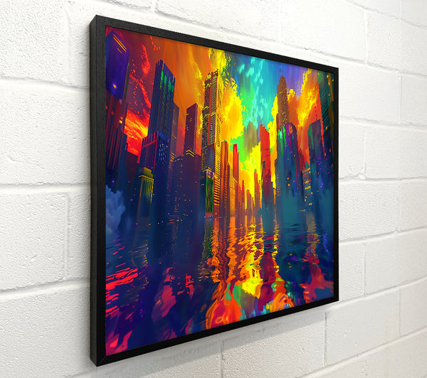 Neon Yellow Skyline Reflected