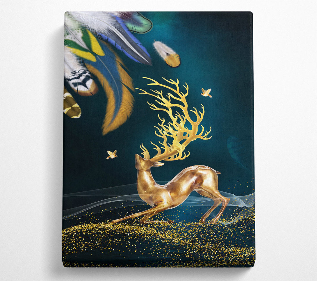  A Canvas Print of Feathers And Gold Reindeer Canvas Print