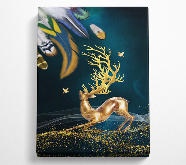  A Canvas Print of Feathers And Gold Reindeer Canvas Print