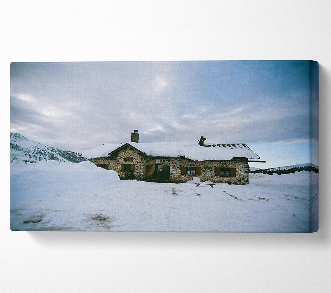  A Canvas Print of White Snowy Cabin Canvas Wall Art