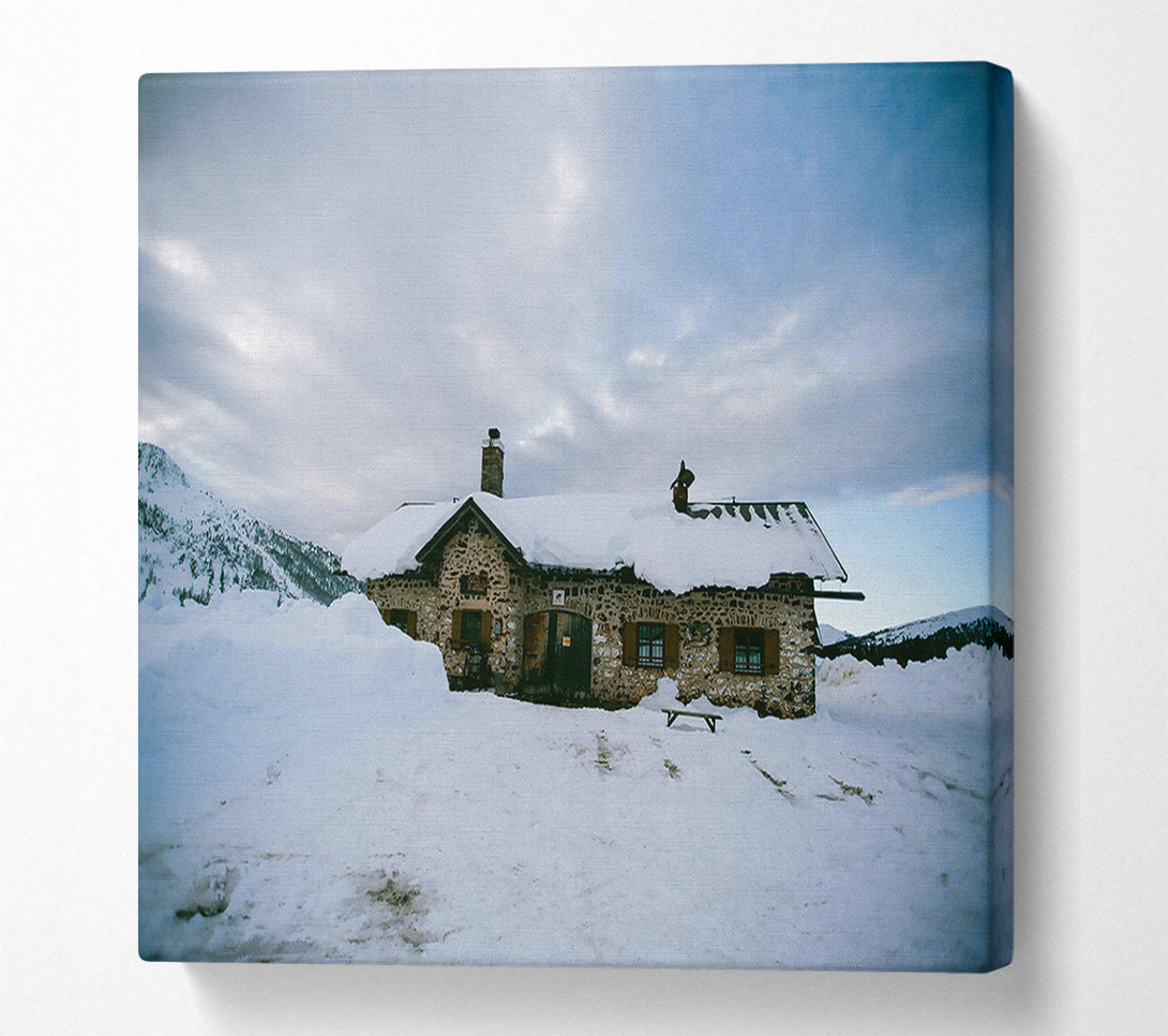  A Canvas Print of White Snowy Cabin Canvas Wall Art