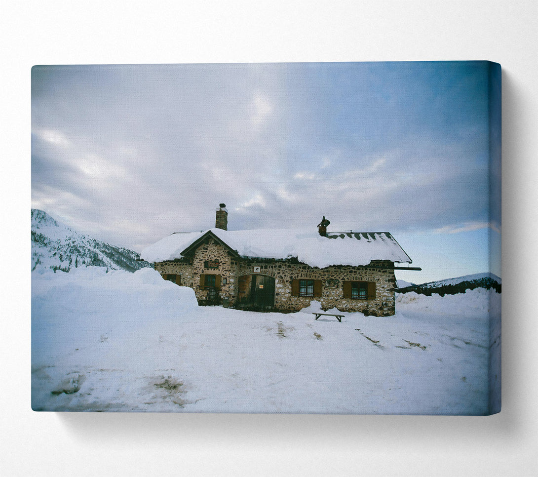  A Canvas Print of White Snowy Cabin Canvas Wall Art