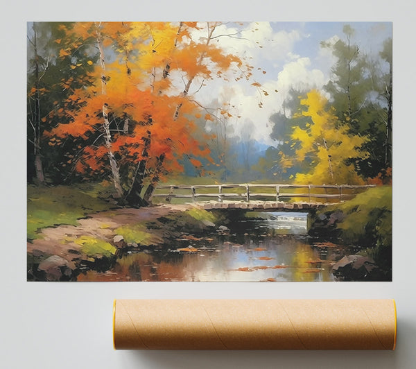 Golden Autumn Bridge Poster