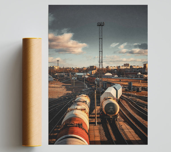 Rusty Orange Rail Yard Giclee Print