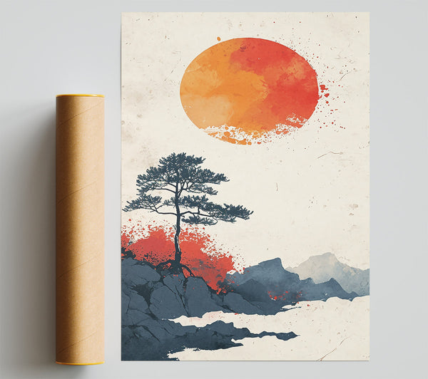 Orange Sunset Mountains Giclee Print