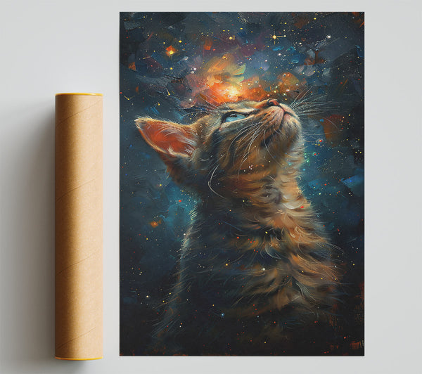 Orange Cosmic Cat Print