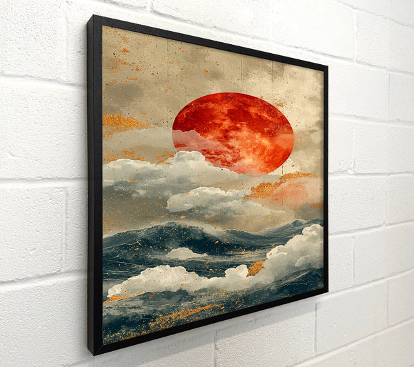 Crimson Sky Over Waves