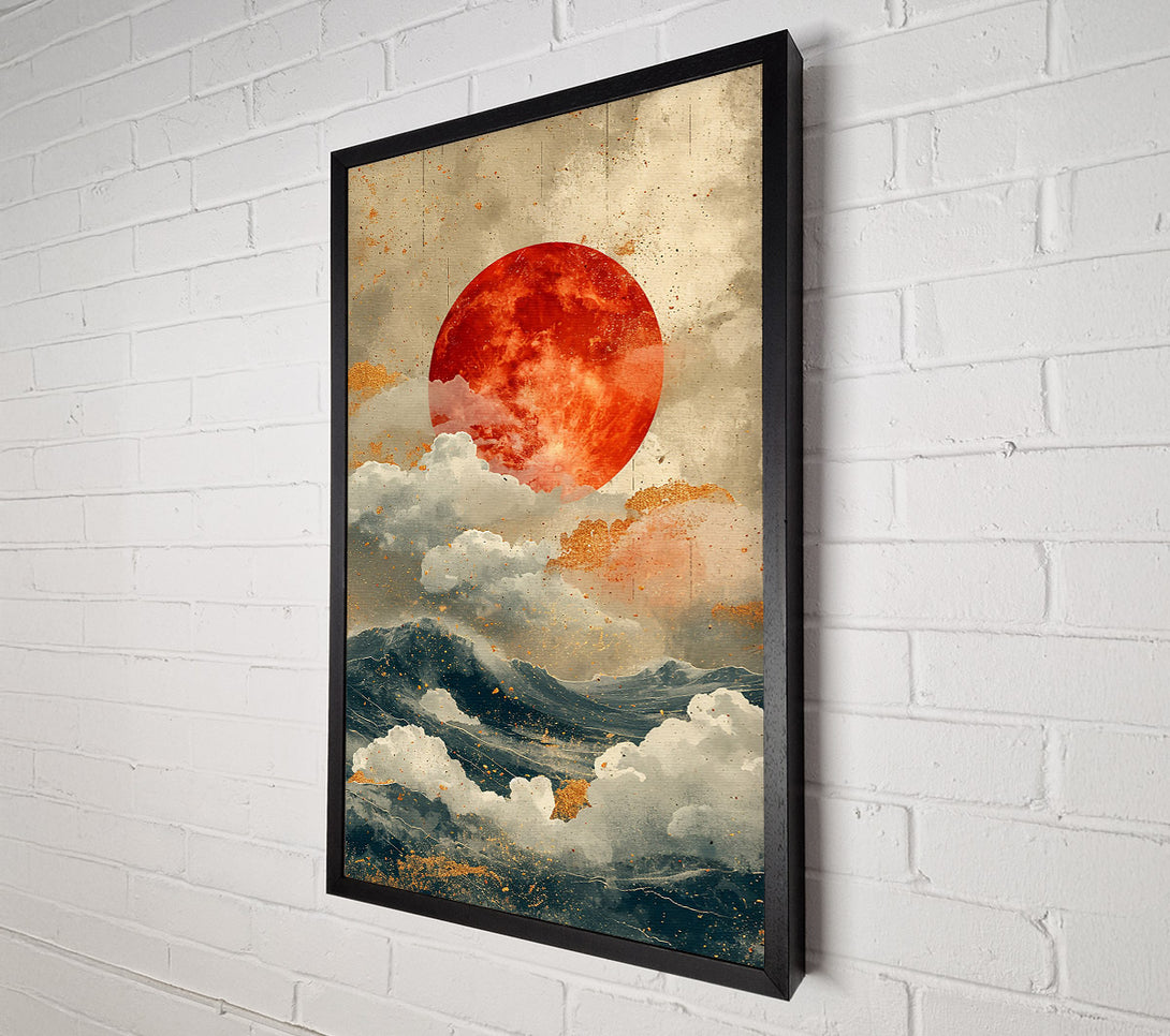  A Canvas Print of Crimson Sky Over Waves Canvas Art