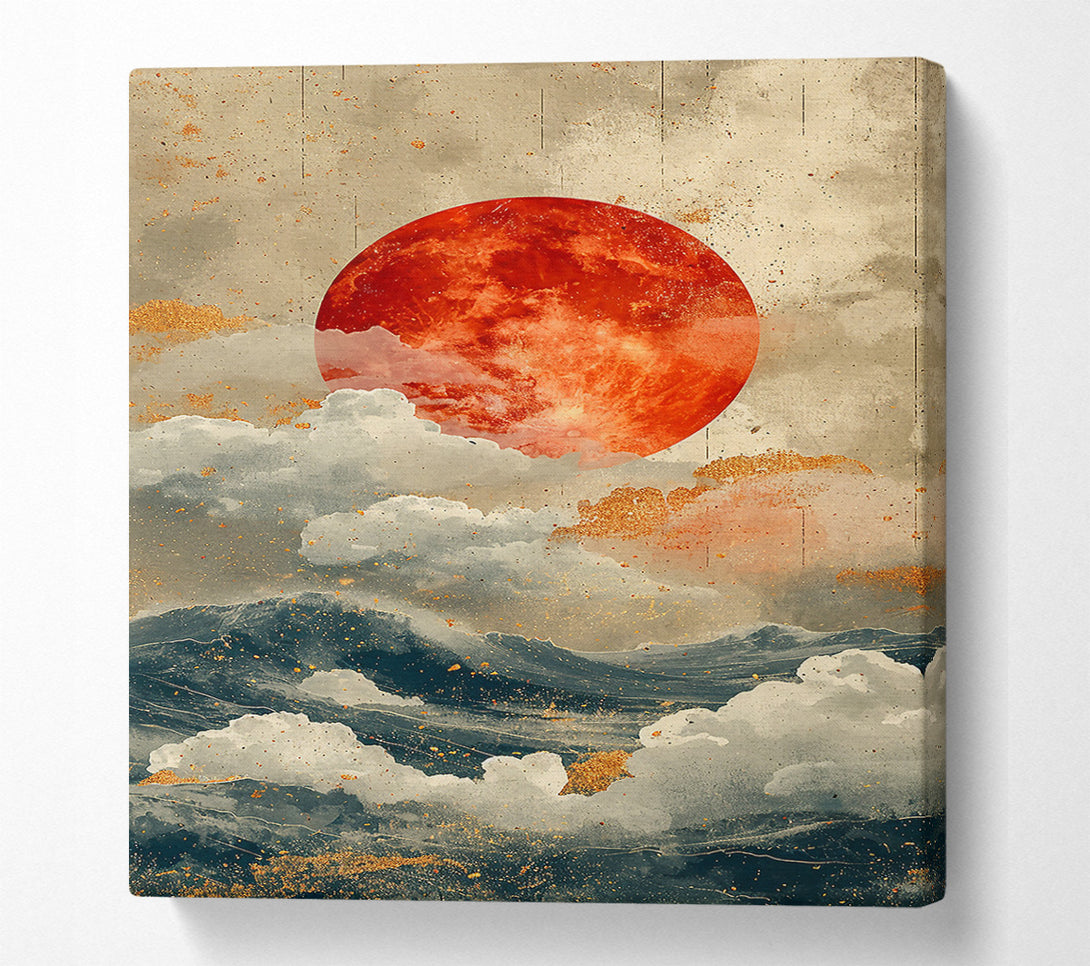  A Canvas Print of Crimson Sky Over Waves Canvas Art