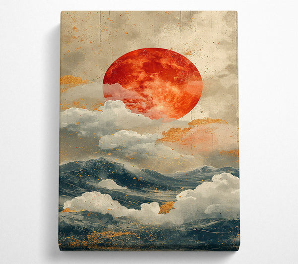  A Canvas Print of Crimson Sky Over Waves Canvas Art