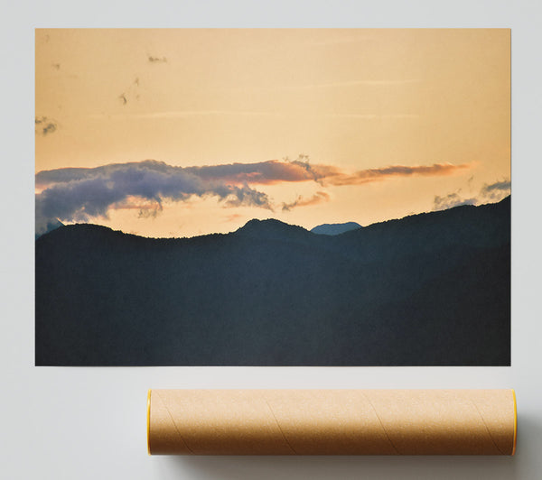 Golden Silhouette Mountains Poster