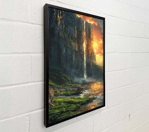 Golden Waterfall Sunset