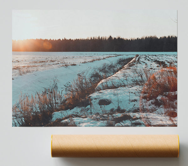 Golden Sunset Snow Poster