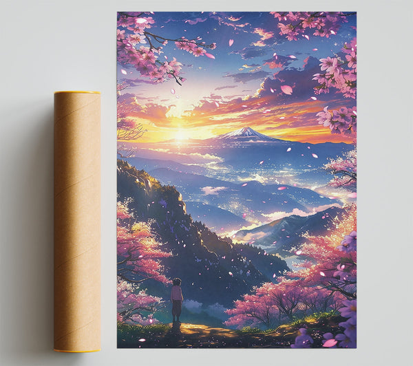 Pink Sunset Mountain View Print
