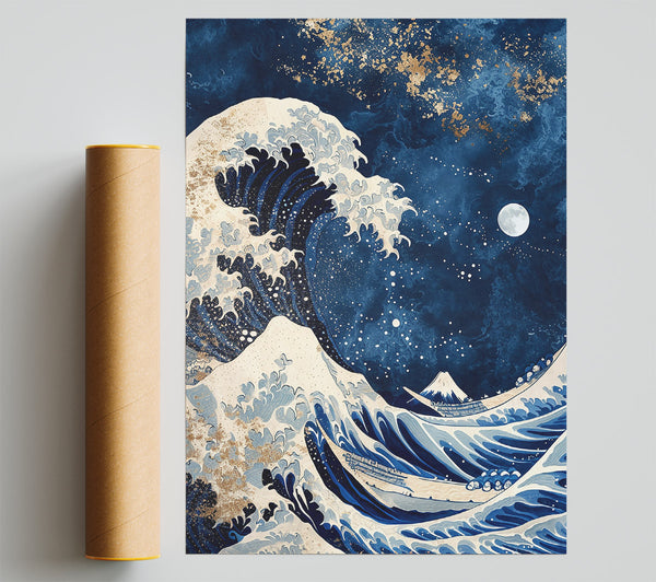 Midnight Blue Wave Print