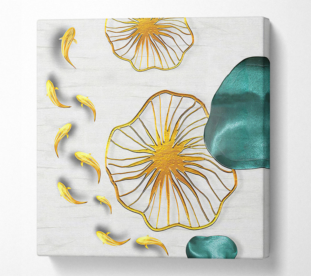  A Canvas Print of Fish Swimming Around Shapes Canvas Print