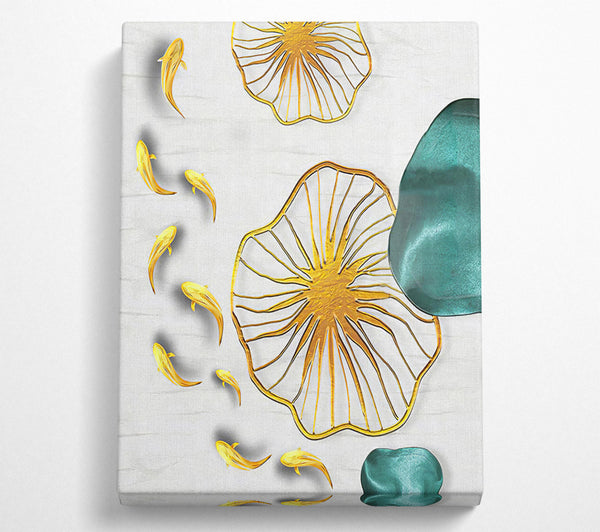  A Canvas Print of Fish Swimming Around Shapes Canvas Print