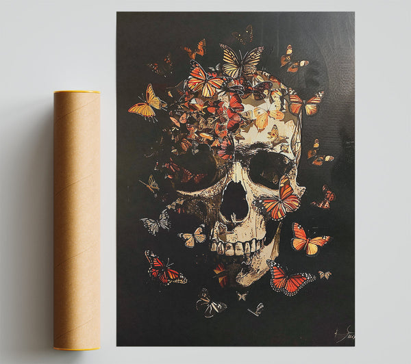 Orange Butterfly Skull Giclee Print