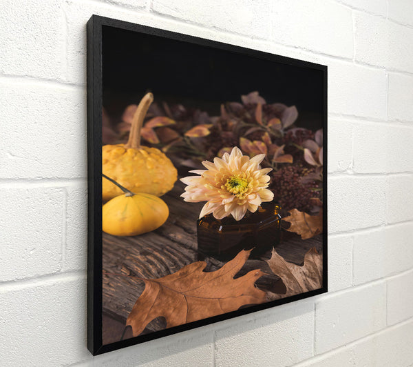 Beige Bloom And Fall Leaves