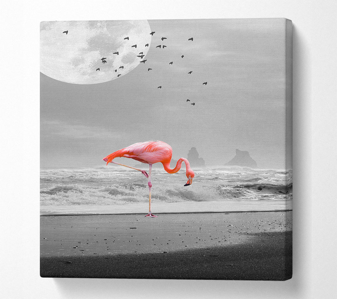  A Canvas Print of Flamingo Night Moon Canvas Wall Art