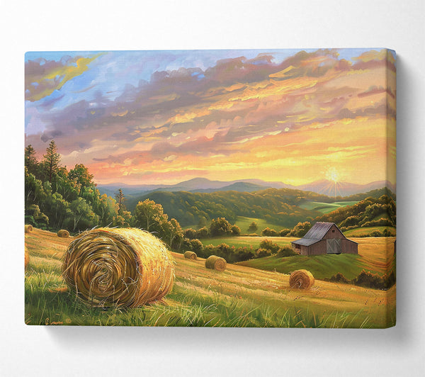  A Canvas Print of Golden Hay Sunset Canvas Wall Art
