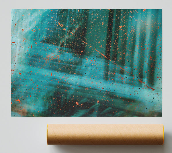 Teal Splashes Of Rust Poster