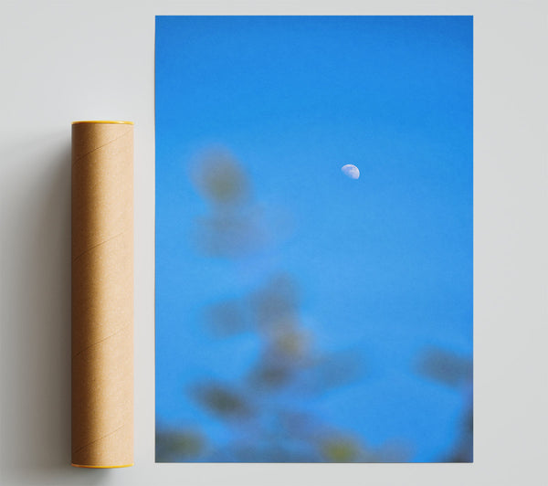 Blue Sky Crescent Moon Poster