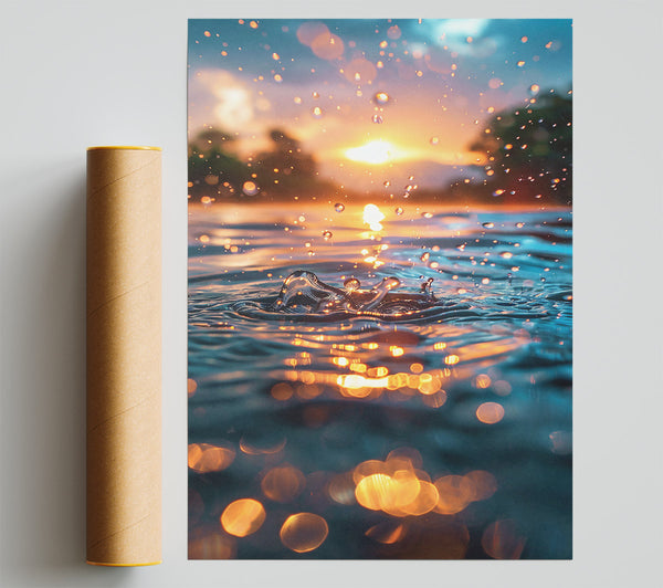 Golden Water Drop Reflection Print