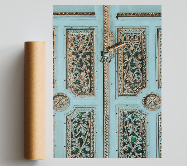 Aqua Ornate Doorway Poster