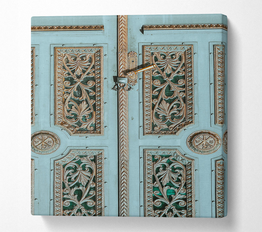  A Canvas Print of Aqua Ornate Doorway Canvas Print