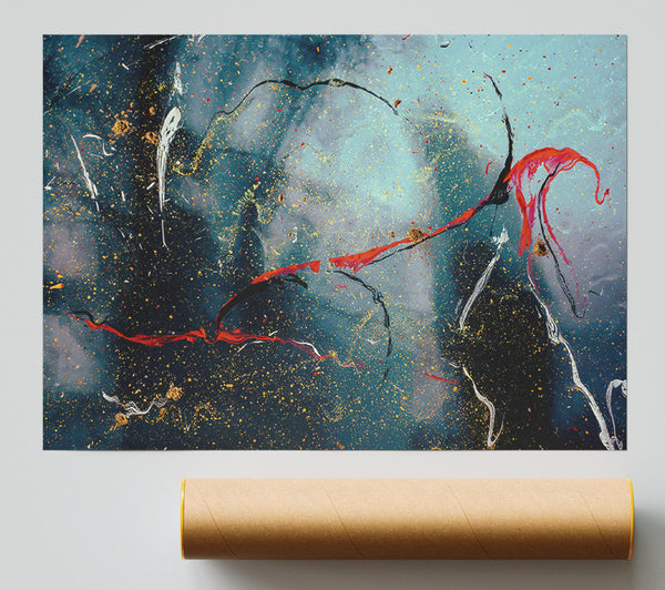 Teal Splashes Of Gold Giclee Print