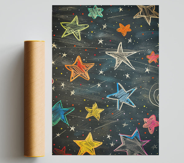 Chalkboard Yellow Starscape Print