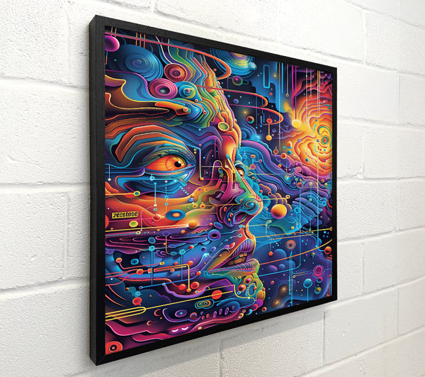 Neon Blue Cosmic Face
