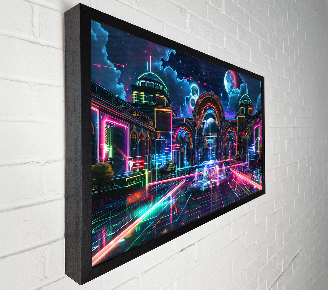  A Canvas Print of Neon City Fountains Canvas Print